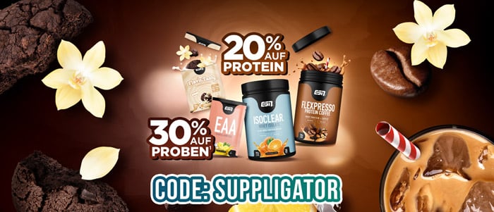 20% korting op alle proteïneproducten en 30% op proefmonsters bij ESN + gratis verzending vanaf 35 €
