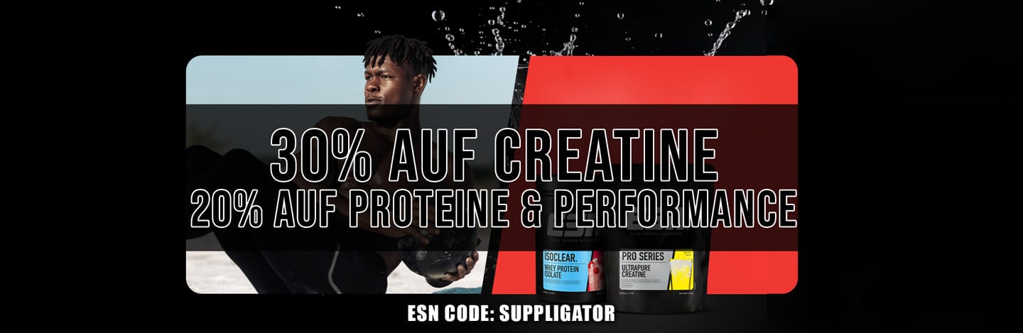 ESN High Performance Week met 30% korting op creatine, 20% op proteïne & prestatieproducten en 50% op proefverpakkingen
