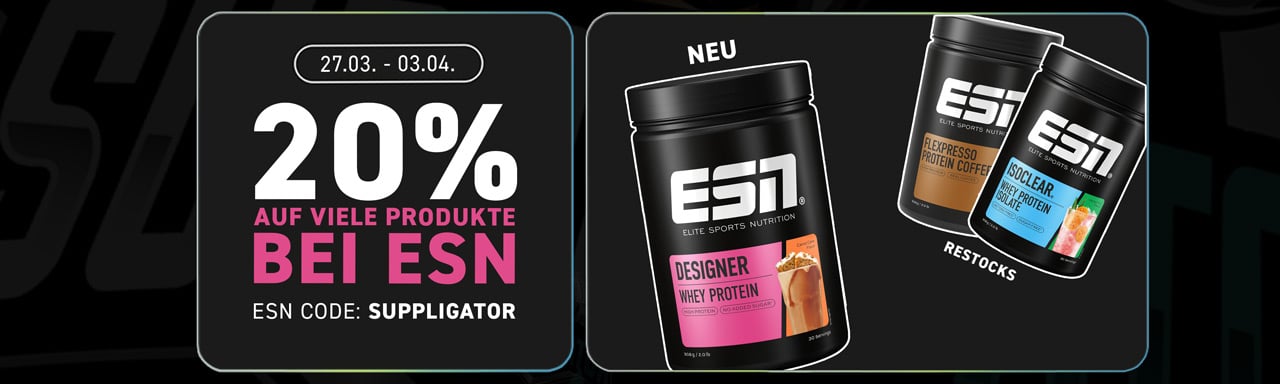 20% korting op veel producten bij ESN + lancering van Designer Whey Carrot Cake