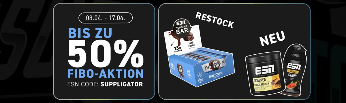 ESN FIBO-actie met tot wel 50% korting en top-restocks zoals de Designer Bar Dark Cookie