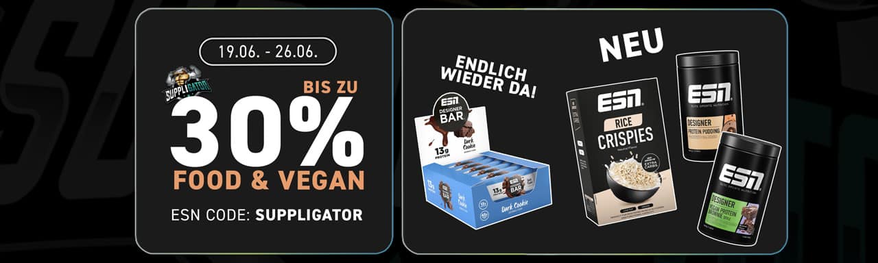 Tot 30% korting bij de ESN Food & Vegan-actie + nieuwe voorraad Dark Cookie Designer Bar