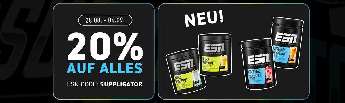 20% korting op alles bij ESN + lancering van Intra Workout en Isoclear Less Sweet