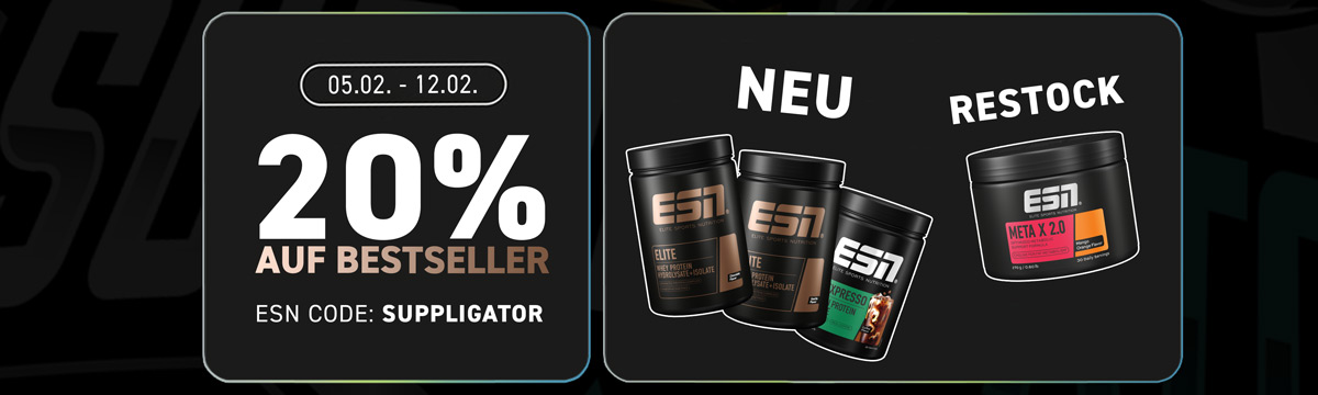 20% korting op bestsellers tijdens de ESN Bodybuilding Week ter gelegenheid van de lancering van Elite Whey