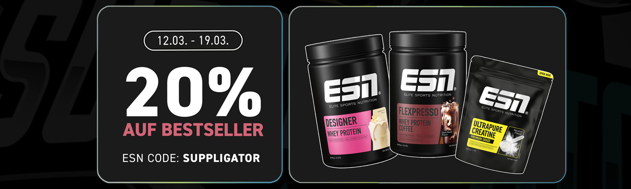 20% korting op alle ESN-bestsellers + lancering van de nieuwe Muscle Gainer
