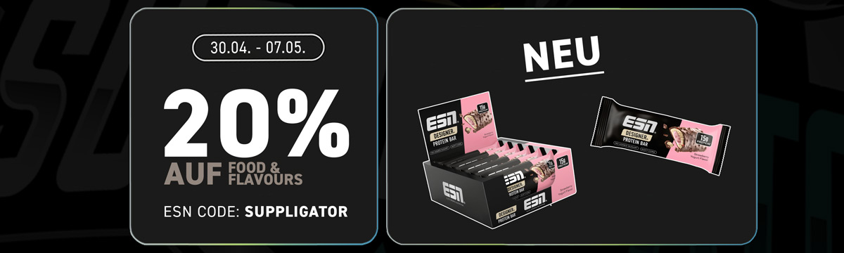 20% korting op eten bij ESN + nieuwe Designer Bar Strawberry Yogurt