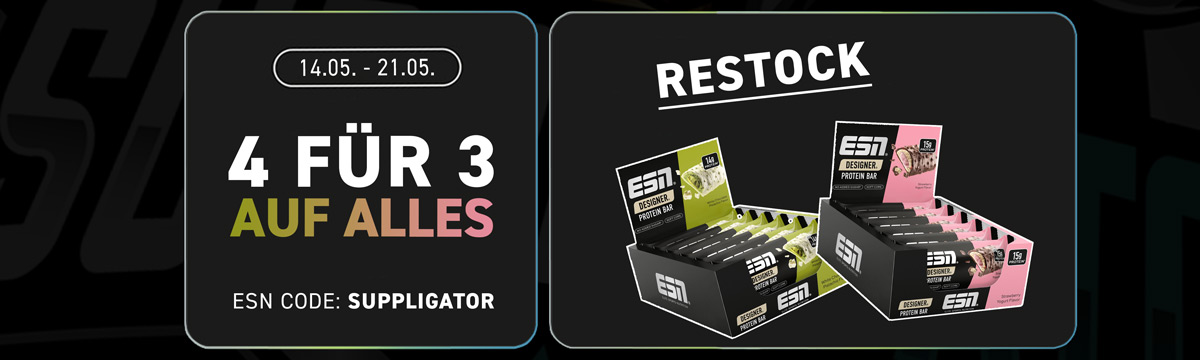 4-voor-3-actie bij ESN met nieuwe voorraad Designer Bars Pistache & Aardbeienyoghurt