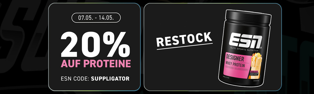 20% korting op ESN-eiwitten bij de zomerse, tijdelijke herbevoorrading van Designer Whey