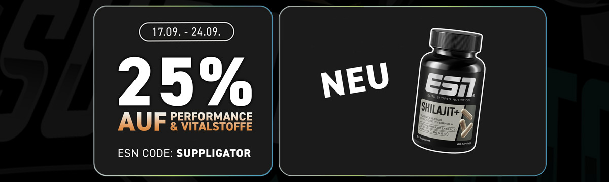 25% korting op ESN Performance en voedingssupplementen, inclusief talrijke extra’s
