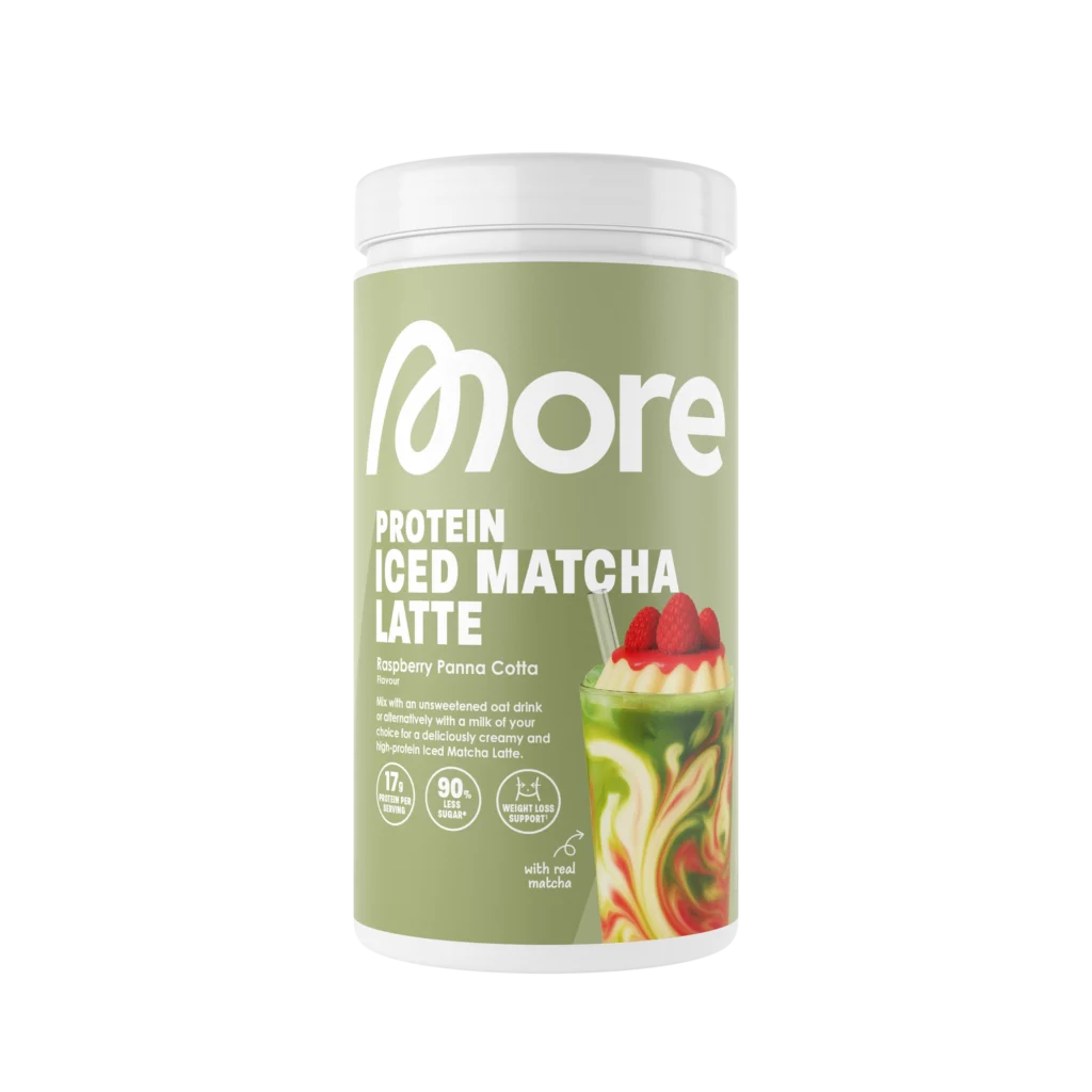 More Protein Iced Matcha Latte – Raspberry Panna Cotta